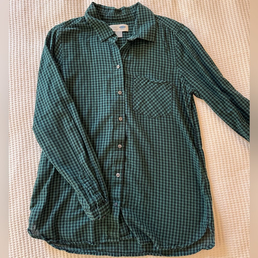 Old Navy Green & Black Checkered Button Down (S)